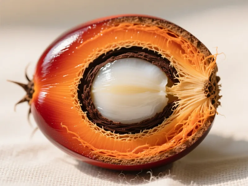 Keratan rentas buah sawit dura — tempurung tebal / dura oil palm fruit cross-section, thick shell