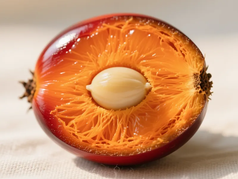 Keratan rentas buah sawit pisifera — tiada tempurung / pisifera oil palm fruit cross-section, no shell